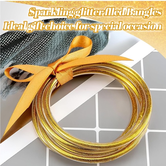 Glitter Jelly Bangles Bracelets - Soft Silicone Glitter Filled, 9 bracelets - Picture 1 of 8